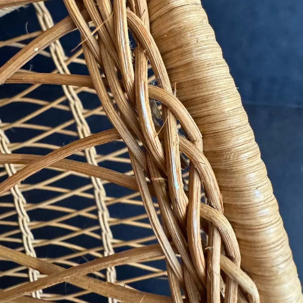 Vintage Handmade tan Bohemian delicate wicker magazine holder.